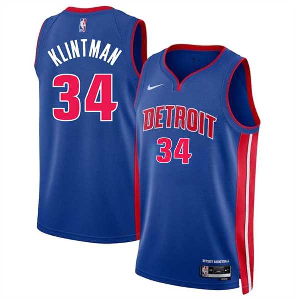 Mens Detroit Pistons #34 Bobi Klintman Blue 2024 Icon Edition Stitched Jersey Dzhi